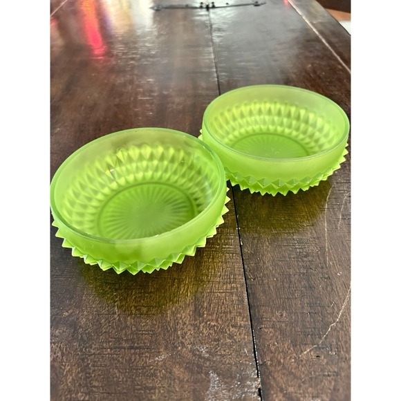 Indiana Glass Other - Indiana Glass Diamond Point Frosted Green Glass Trinket Dishes x2